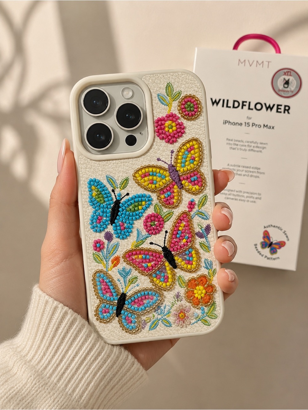 MVMT iPhone 15 Pro Max Case Wildflower Limited Edition Hand Sewn Beaded - New